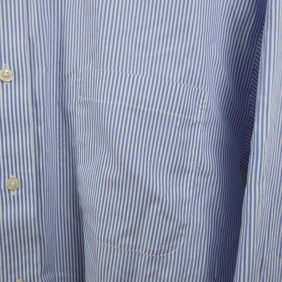 LANDS' END Men's 18-34 No Iron Supima Pinpoint Traditional Fit Blue/White Stripe - Picture 7 of 13